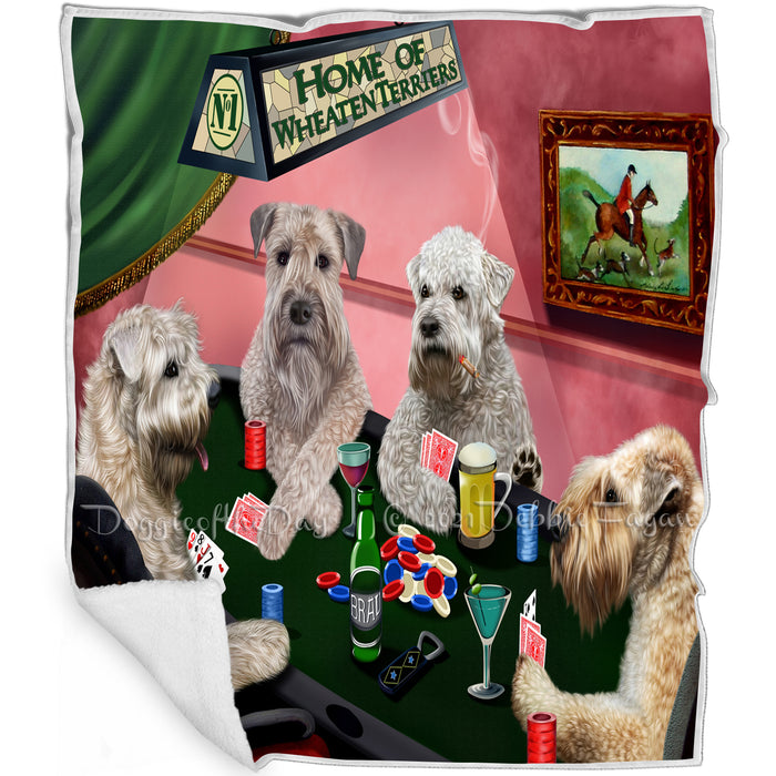 Home of Wheaten Terriers 4 Dogs Playing Poker Blanket
