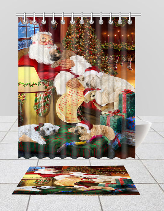 Santa Sleeping with Wheaten Terrier Dogs  Bath Mat and Shower Curtain Combo