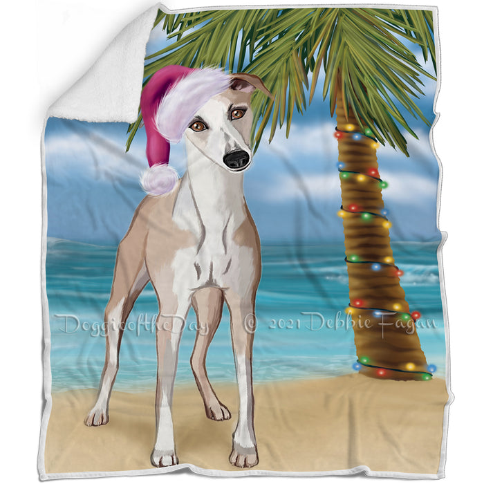 Summertime Happy Holidays Christmas Whippet Dog on Tropical Island Beach Blanket D146
