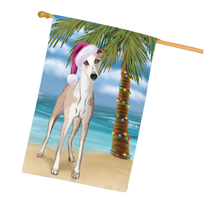 Christmas Summertime Beach Whippet Dog House Flag Outdoor Decorative Double Sided Pet Portrait Weather Resistant Premium Quality Animal Printed Home Decorative Flags 100% Polyester FLG68812