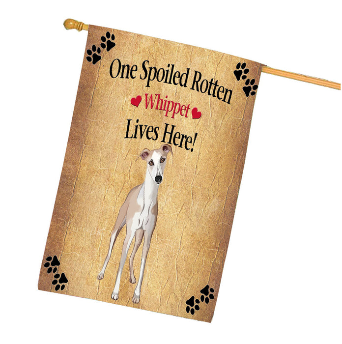 Spoiled Rotten Whippet Dog House Flag Outdoor Decorative Double Sided Pet Portrait Weather Resistant Premium Quality Animal Printed Home Decorative Flags 100% Polyester FLG68588