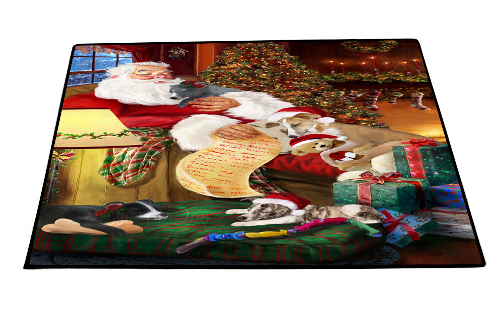 Santa Sleeping with Whippet Dogs Floor Mat- Anti-Slip Pet Door Mat Indoor Outdoor Front Rug Mats for Home Outside Entrance Pets Portrait Unique Rug Washable Premium Quality Mat