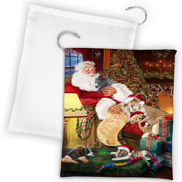 Santa Sleeping with Yokshire Terrier Dogs Drawstring Laundry or Gift Bag LGB48865