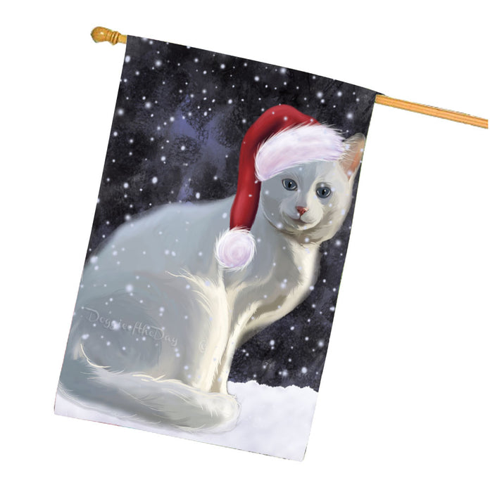 Christmas Let it Snow White Albino Cat House Flag Outdoor Decorative Double Sided Pet Portrait Weather Resistant Premium Quality Animal Printed Home Decorative Flags 100% Polyester FLG67931