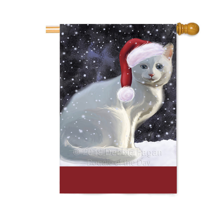 Personalized Let It Snow Happy Holidays White Albino Cat Custom House Flag FLG-DOTD-A62539