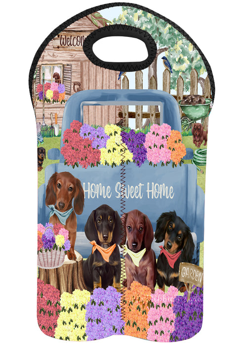 Rhododendron Home Sweet Home Garden Blue Truck Dachshund Dog 2-Bottle Neoprene Wine Bag