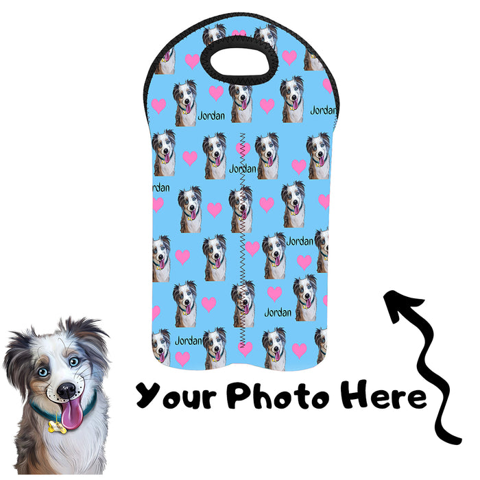 Add Your PERSONALIZED PET Painting Portrait on 2-Bottle Neoprene Wine Bag