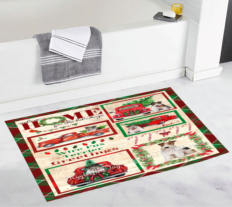 Welcome Home for Christmas Holidays Wire Fox Terrier Dogs Bathroom Rugs with Non Slip Soft Bath Mat for Tub BRUG54526