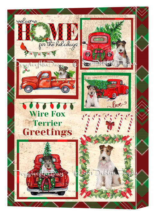 Welcome Home for Christmas Holidays Wire Fox Terrier Dogs Canvas Wall Art Decor - Premium Quality Canvas Wall Art for Living Room Bedroom Home Office Decor Ready to Hang CVS150038