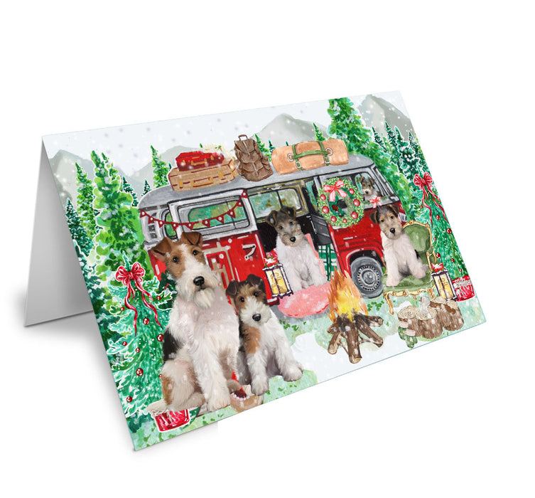 Christmas Time Camping with Wire Fox Terrier Dogs Handmade Artwork Assorted Pets Greeting Cards and Note Cards with Envelopes for All Occasions and Holiday Seasons
