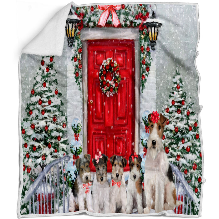 Christmas Holiday Welcome Wire Fox Terrier Dogs Blanket - Lightweight Soft Cozy and Durable Bed Blanket - Animal Theme Fuzzy Blanket for Sofa Couch