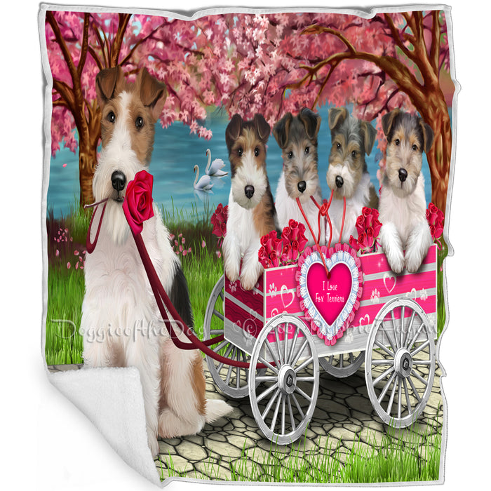 I Love Wire Fox Terrier Dog in a Cart Art Portrait Blanket BLNKT91947