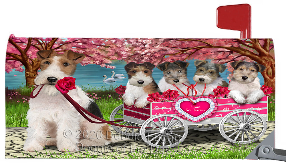 I Love Wire Fox Terrier Dogs in a Cart Magnetic Mailbox Cover Both Sides Pet Theme Printed Decorative Letter Box Wrap Case Postbox Thick Magnetic Vinyl Material