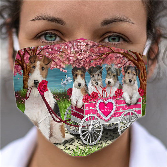 I Love Wire Fox Terrier Dogs in a Cart Face Mask FM48199