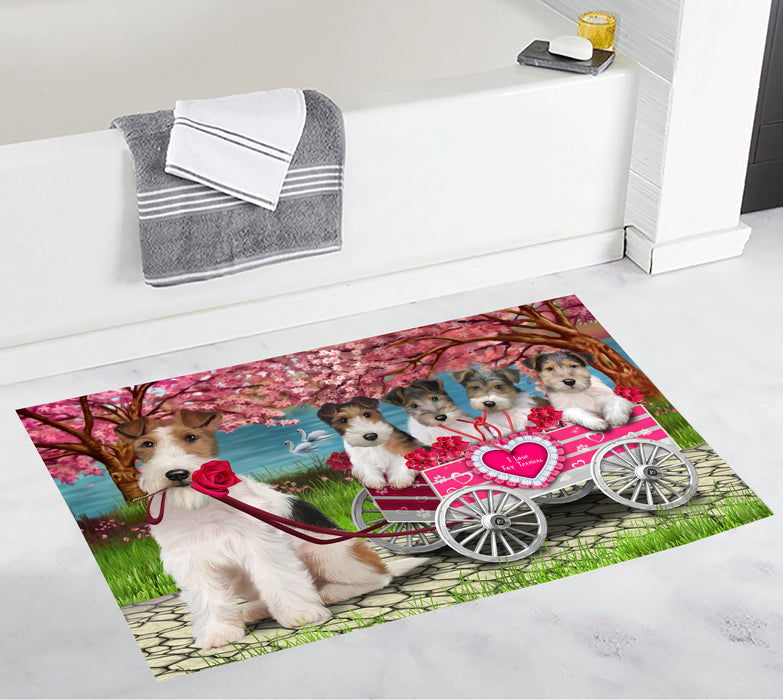 I Love Wire Fox Terrier Dogs in a Cart Bath Mat