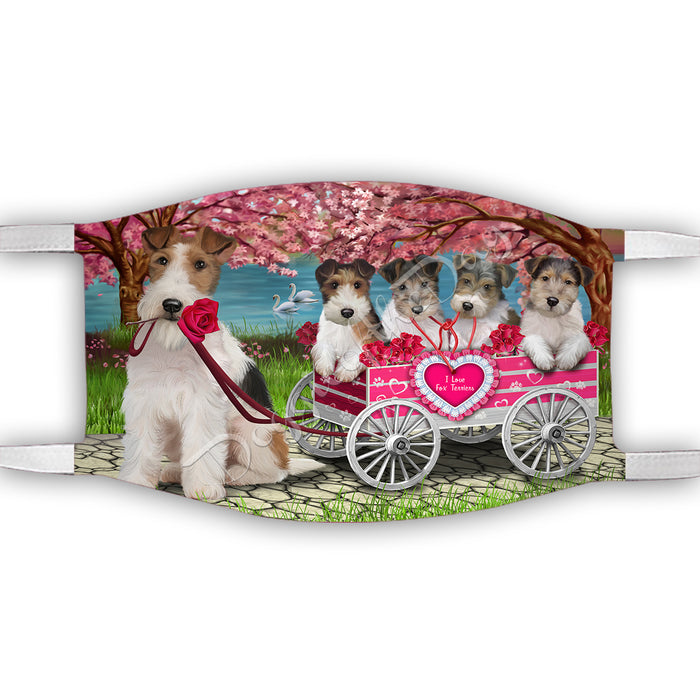 I Love Wire Fox Terrier Dogs in a Cart Face Mask FM48199