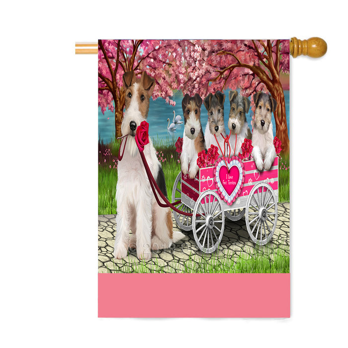 Personalized I Love Wire Fox Terrier Dogs in a Cart Custom House Flag FLG-DOTD-A62258