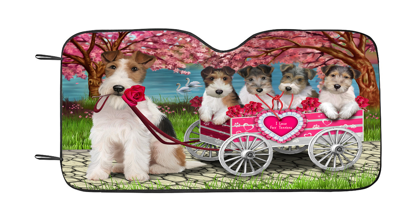 I Love Wire Fox Terrier Dogs in a Cart Car Sun Shade