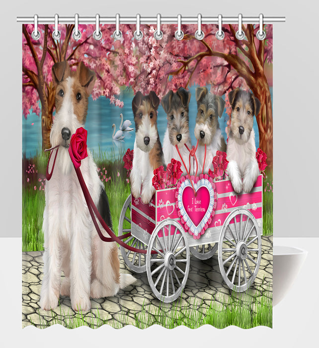 I Love Wire Fox Terrier Dogs in a Cart Shower Curtain