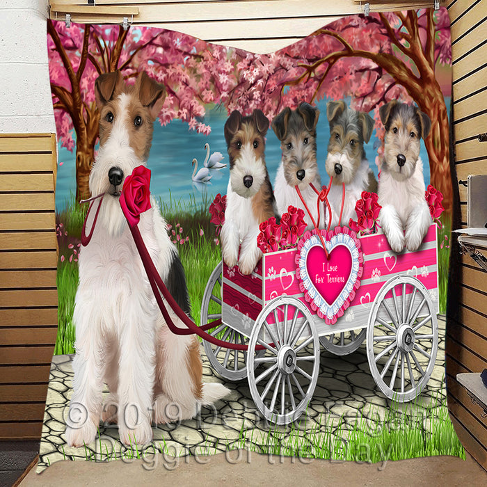 I Love Wire Fox Terrier Dogs in a Cart Quilt