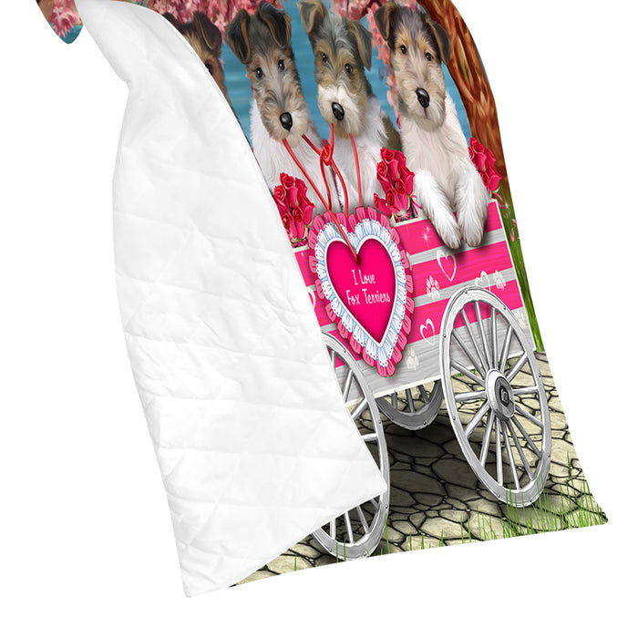 I Love Wire Fox Terrier Dogs in a Cart Quilt