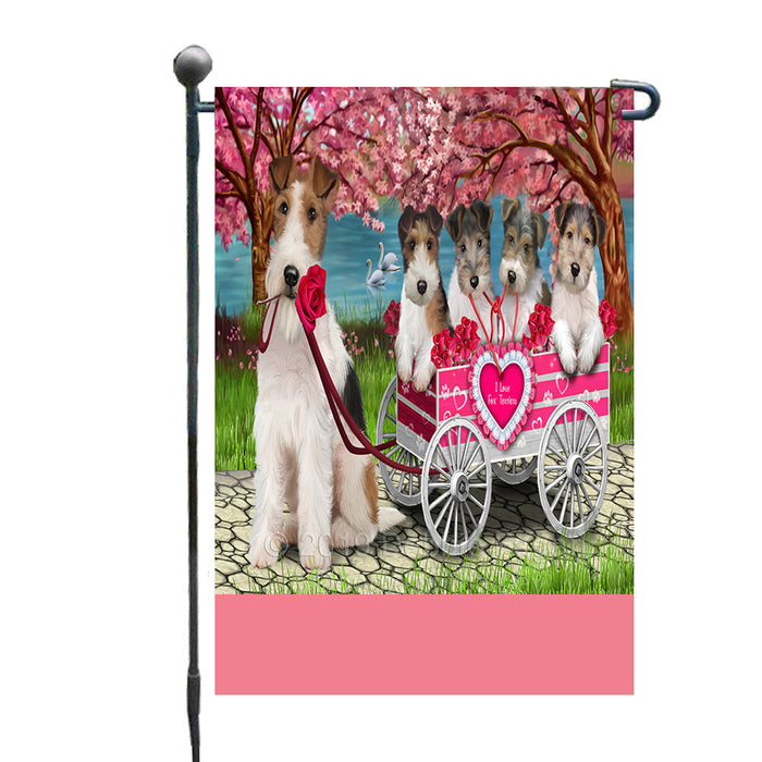 Personalized I Love Wire Fox Terrier Dogs in a Cart Custom Garden Flags GFLG-DOTD-A62202