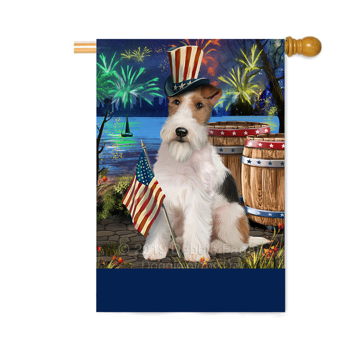Personalized 4th of July Firework Wire Fox Terrier Dog Custom House Flag FLG-DOTD-A58221