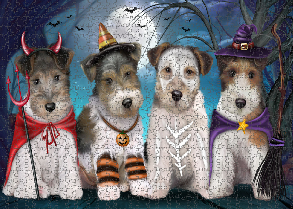 Happy Halloween Trick or Treat Wire Fox Terrier Dogs Portrait Jigsaw Puzzle for Adults Animal Interlocking Puzzle Game Unique Gift for Dog Lover's with Metal Tin Box
