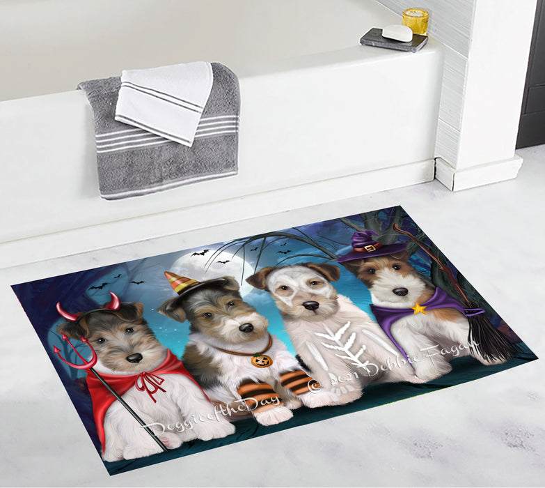 Happy Halloween Trick or Treat Wire Fox Terrier Dogs Bathroom Rugs with Non Slip Soft Bath Mat for Tub BRUG55036