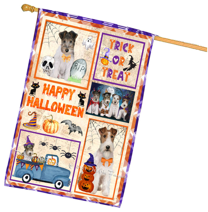 Happy Halloween Trick or Treat Wire Fox Terrier Dogs House Flag Outdoor Decorative Double Sided Pet Portrait Weather Resistant Premium Quality Animal Printed Home Decorative Flags 100% Polyester