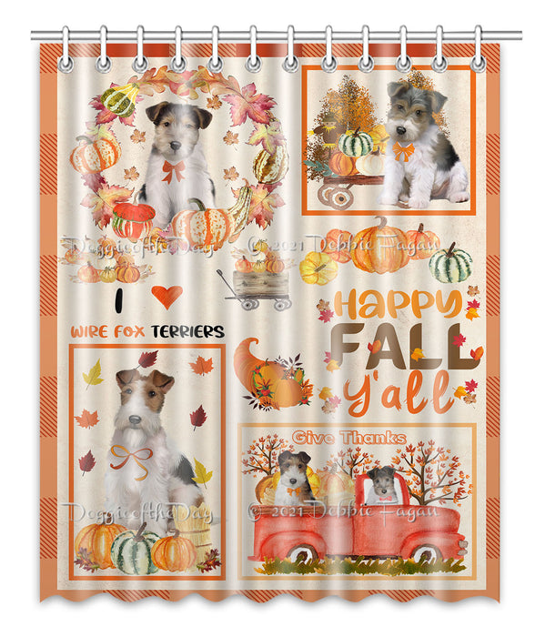 Happy Fall Y'all Pumpkin Wire Fox Terrier Dogs Shower Curtain Bathroom Accessories Decor Bath Tub Screens