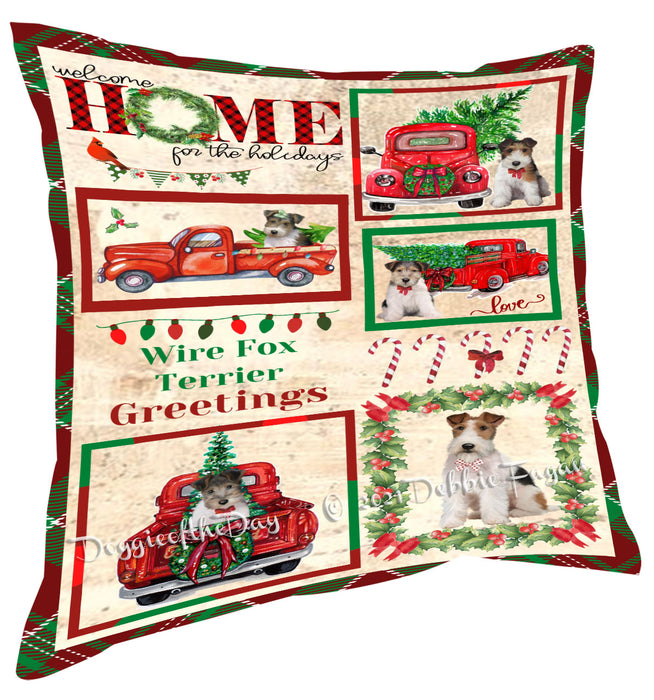 Welcome Home for Christmas Holidays Wire Fox Terrier Dogs Pillow with Top Quality High-Resolution Images - Ultra Soft Pet Pillows for Sleeping - Reversible & Comfort - Ideal Gift for Dog Lover - Cushion for Sofa Couch Bed - 100% Polyester