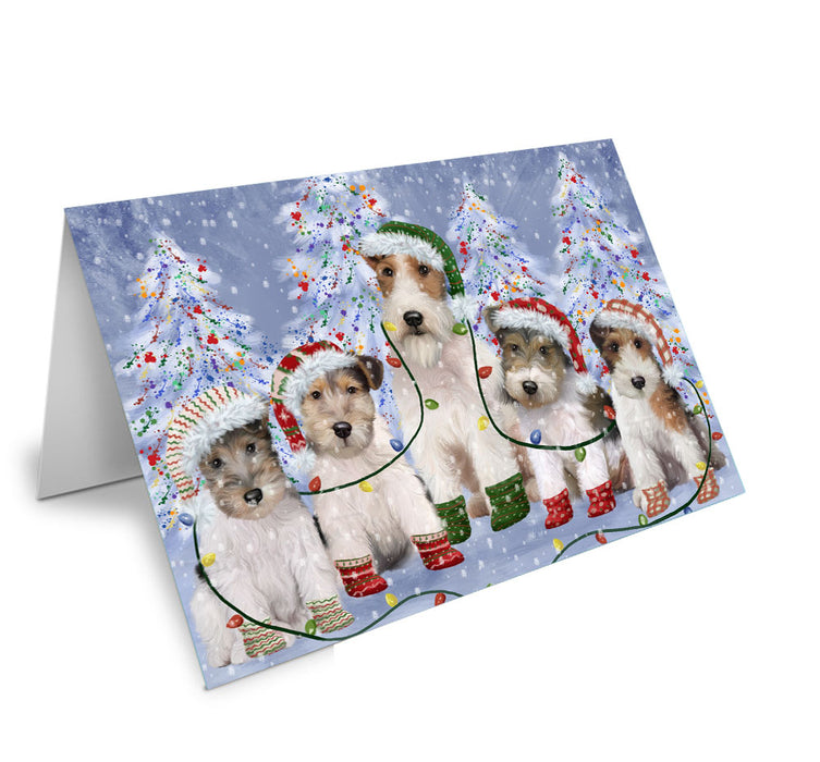 Christmas Lights and Wire Fox Terrier Dogs Handmade Artwork Assorted Pets Greeting Cards and Note Cards with Envelopes for All Occasions and Holiday Seasons