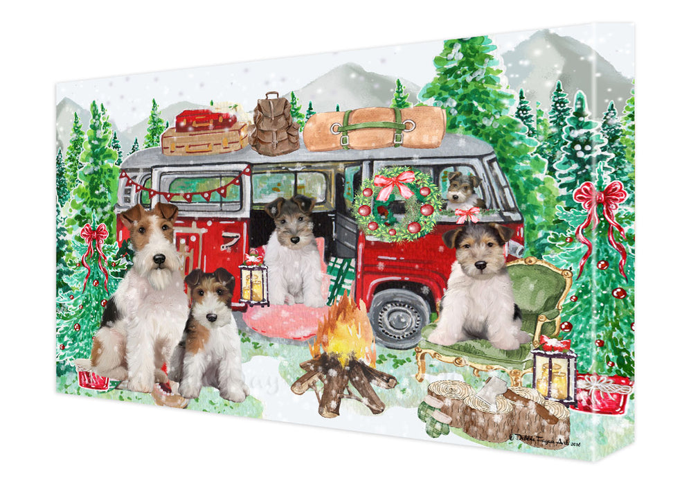Christmas Time Camping with Wire Fox Terrier Dogs Canvas Wall Art - Premium Quality Ready to Hang Room Decor Wall Art Canvas - Unique Animal Printed Digital Painting for Decoration