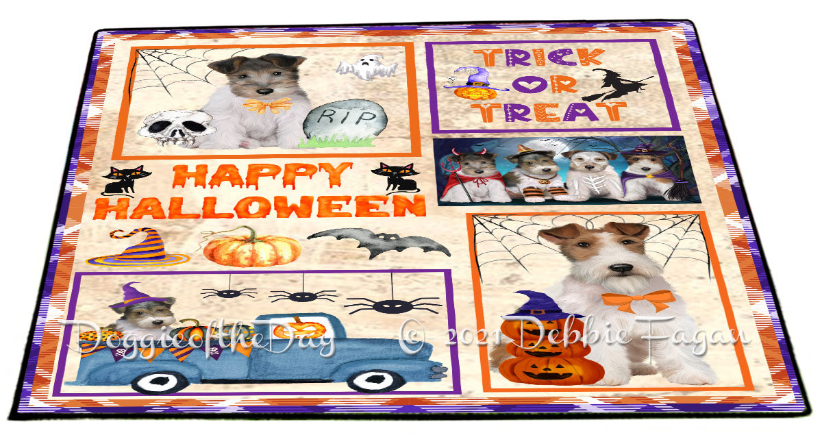 Happy Halloween Trick or Treat Wire Fox Terrier Dogs Indoor/Outdoor Welcome Floormat - Premium Quality Washable Anti-Slip Doormat Rug FLMS58261