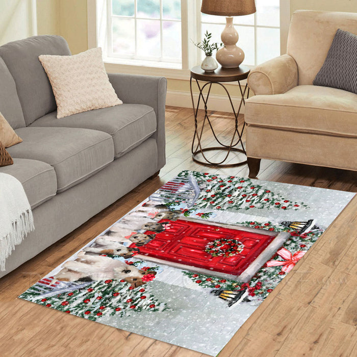 Christmas Holiday Welcome Wire Fox Terrier Dogs Area Rug - Ultra Soft Cute Pet Printed Unique Style Floor Living Room Carpet Decorative Rug for Indoor Gift for Pet Lovers