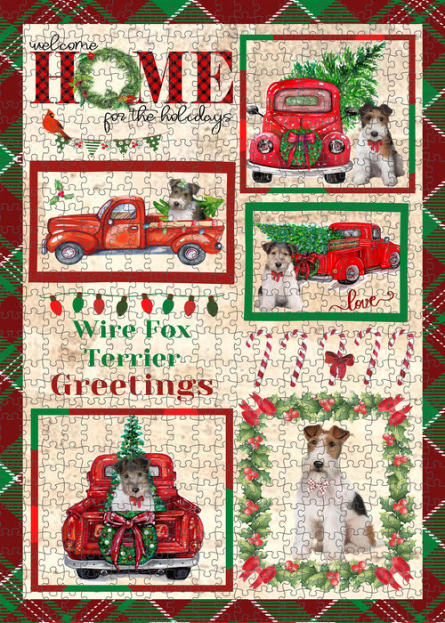 Welcome Home for Christmas Holidays Wire Fox Terrier Dogs Portrait Jigsaw Puzzle for Adults Animal Interlocking Puzzle Game Unique Gift for Dog Lover's with Metal Tin Box