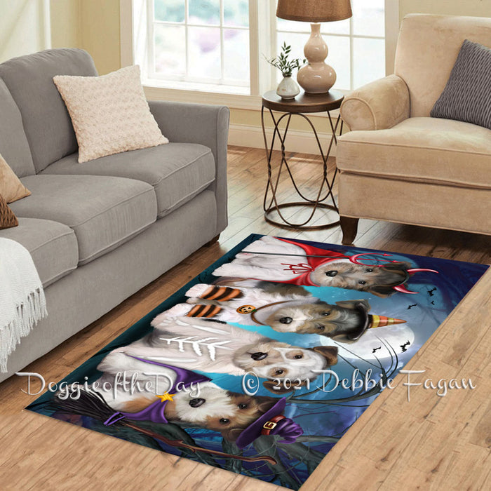 Happy Halloween Trick or Treat Wire Fox Terrier Dogs Polyester Living Room Carpet Area Rug ARUG66481