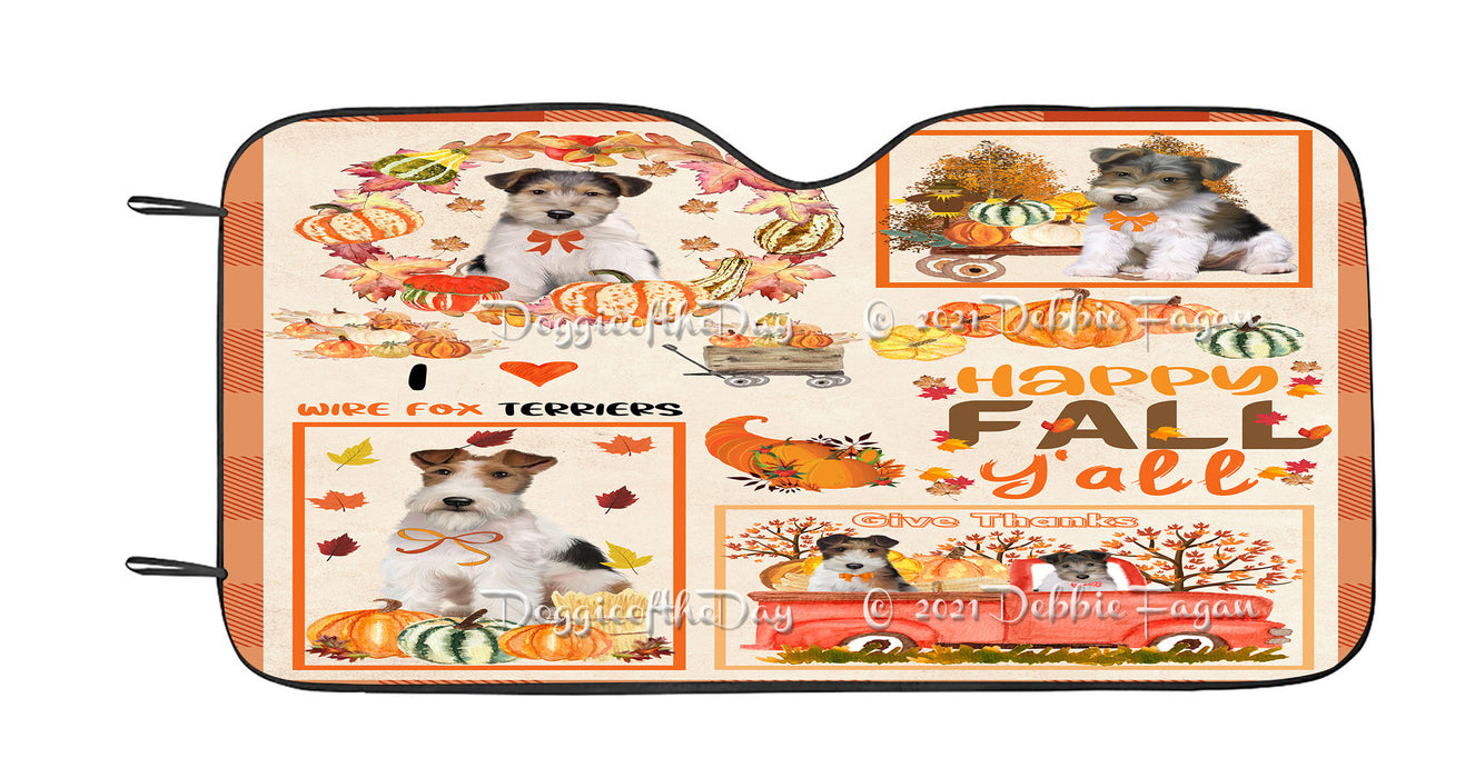 Happy Fall Y'all Pumpkin Wire Fox Terrier Dogs Car Sun Shade Cover Curtain