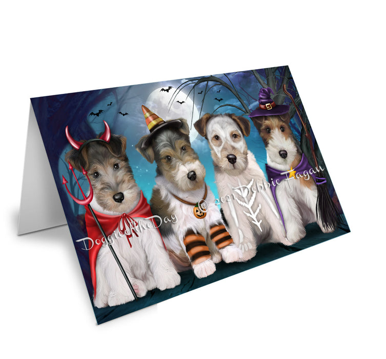 Happy Halloween Trick or Treat Wire Fox Terrier Dogs Handmade Artwork Assorted Pets Greeting Cards and Note Cards with Envelopes for All Occasions and Holiday Seasons GCD76850