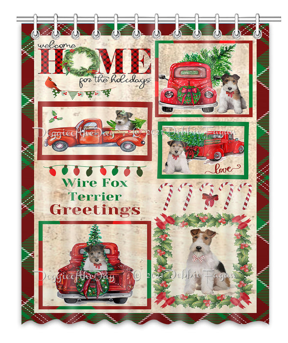 Welcome Home for Christmas Holidays Wire Fox Terrier Dogs Shower Curtain Bathroom Accessories Decor Bath Tub Screens