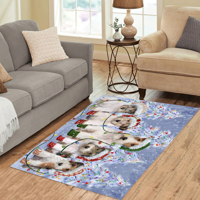 Christmas Lights and Wire Fox Terrier Dogs Area Rug - Ultra Soft Cute Pet Printed Unique Style Floor Living Room Carpet Decorative Rug for Indoor Gift for Pet Lovers