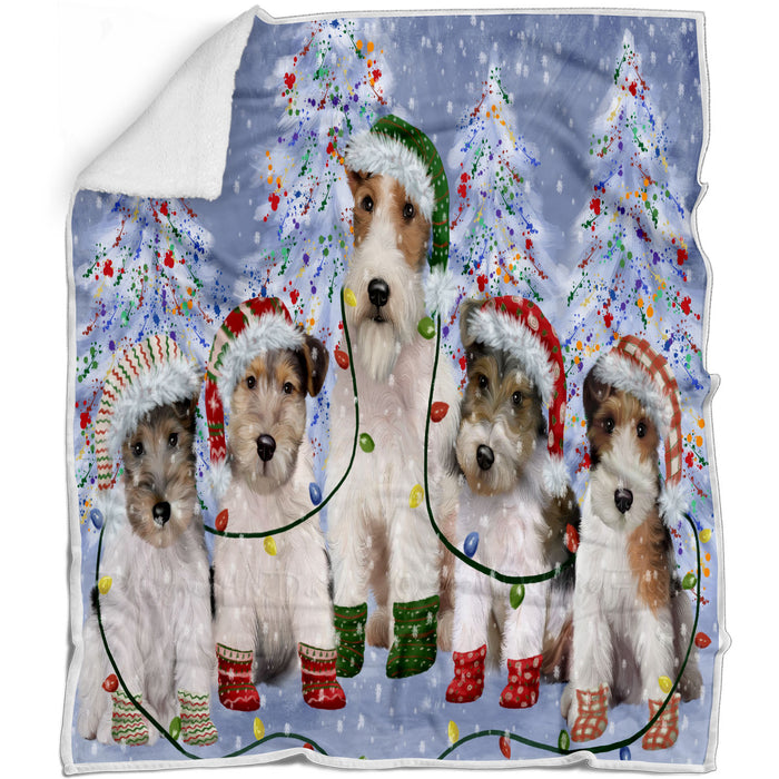 Christmas Lights and Wire Fox Terrier Dogs Blanket - Lightweight Soft Cozy and Durable Bed Blanket - Animal Theme Fuzzy Blanket for Sofa Couch