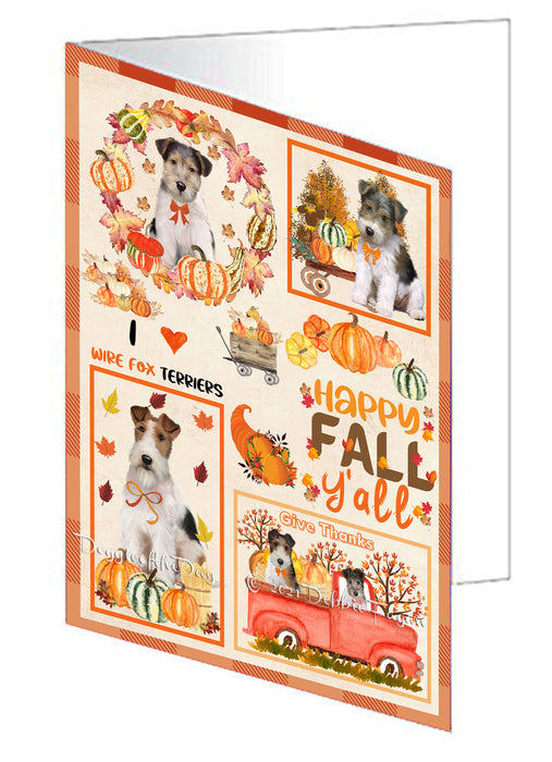 Happy Fall Y'all Pumpkin Wire Fox Terrier Dogs Handmade Artwork Assorted Pets Greeting Cards and Note Cards with Envelopes for All Occasions and Holiday Seasons GCD77174