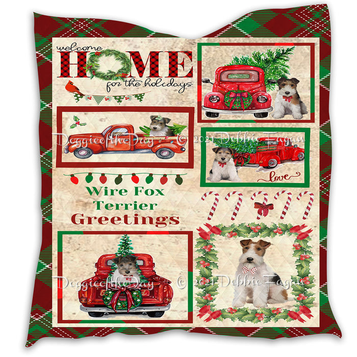 Welcome Home for Christmas Holidays Wire Fox Terrier Dogs Quilt Bed Coverlet Bedspread - Pets Comforter Unique One-side Animal Printing - Soft Lightweight Durable Washable Polyester Quilt