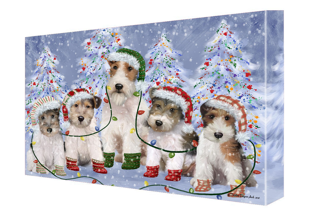 Christmas Lights and Wire Fox Terrier Dogs Canvas Wall Art - Premium Quality Ready to Hang Room Decor Wall Art Canvas - Unique Animal Printed Digital Painting for Decoration