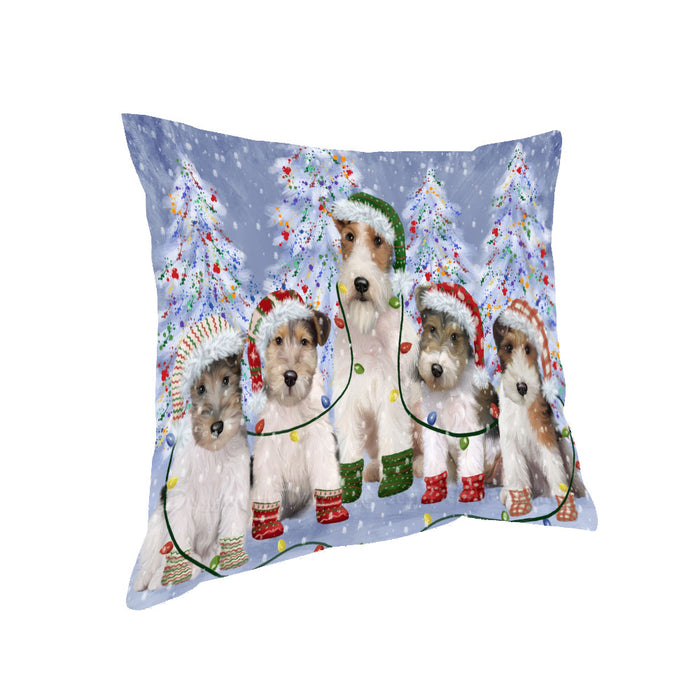 Christmas Lights and Wire Fox Terrier Dogs Pillow with Top Quality High-Resolution Images - Ultra Soft Pet Pillows for Sleeping - Reversible & Comfort - Ideal Gift for Dog Lover - Cushion for Sofa Couch Bed - 100% Polyester