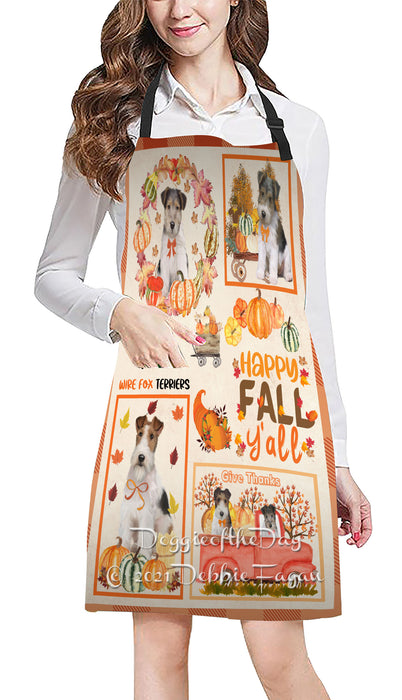 Happy Fall Y'all Pumpkin Wire Fox Terrier Dogs Cooking Kitchen Adjustable Apron Apron49267