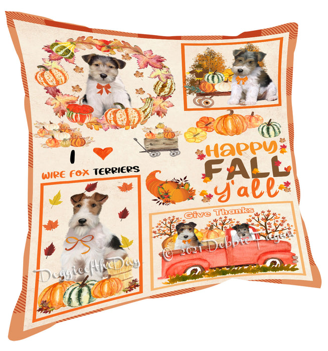 Happy Fall Y'all Pumpkin Wire Fox Terrier Dogs Pillow with Top Quality High-Resolution Images - Ultra Soft Pet Pillows for Sleeping - Reversible & Comfort - Ideal Gift for Dog Lover - Cushion for Sofa Couch Bed - 100% Polyester