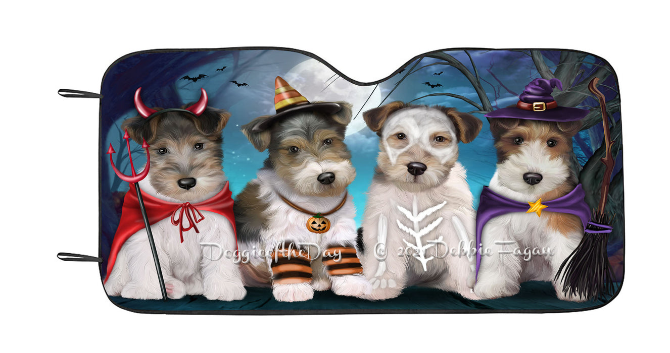 Happy Halloween Trick or Treat Wire Fox Terrier Dogs Car Sun Shade Cover Curtain